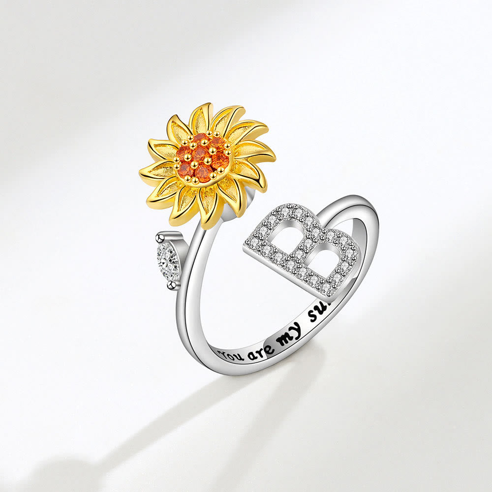 Bague ajustable avec initiale tournesol tournante anti-anxiété - B - image 2