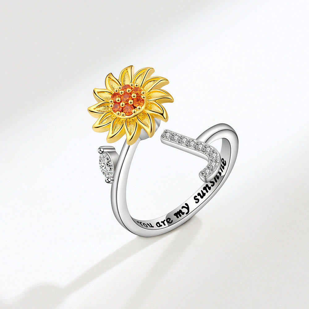 Bague ajustable avec initiale tournesol tournante anti-anxiété - J - image 10