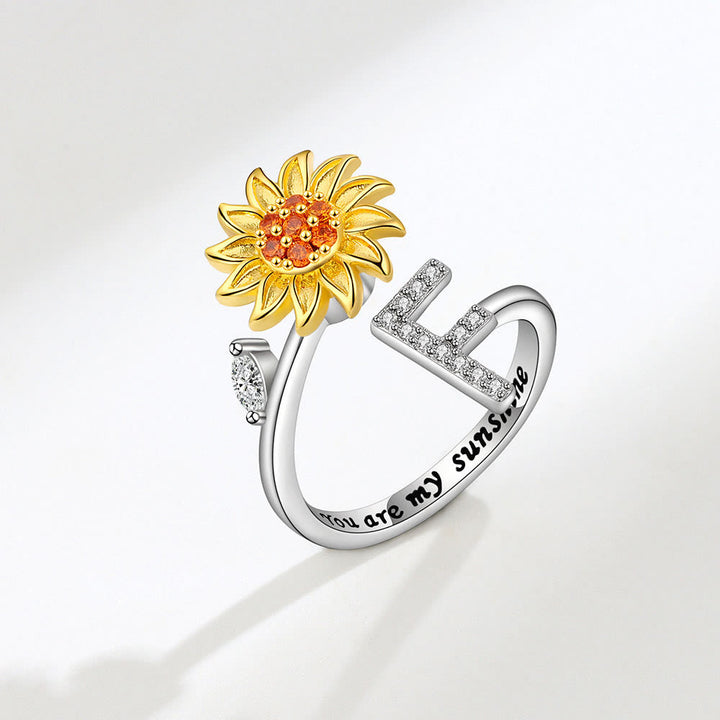 Bague ajustable avec initiale tournesol tournante anti-anxiété - F - image 6