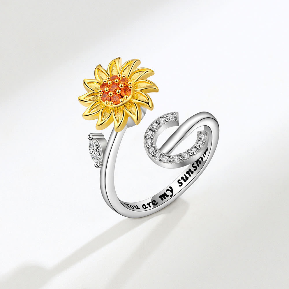 Bague ajustable avec initiale tournesol tournante anti-anxiété - C - image 3