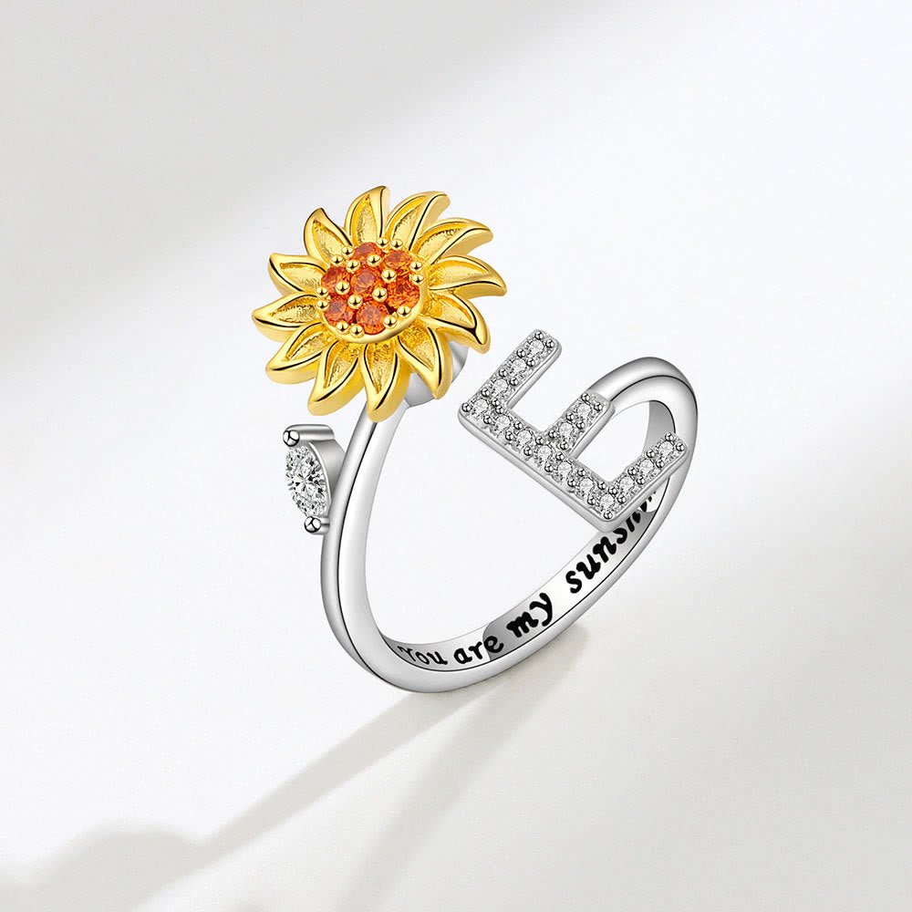 Bague ajustable avec initiale tournesol tournante anti-anxiété - E - image 5