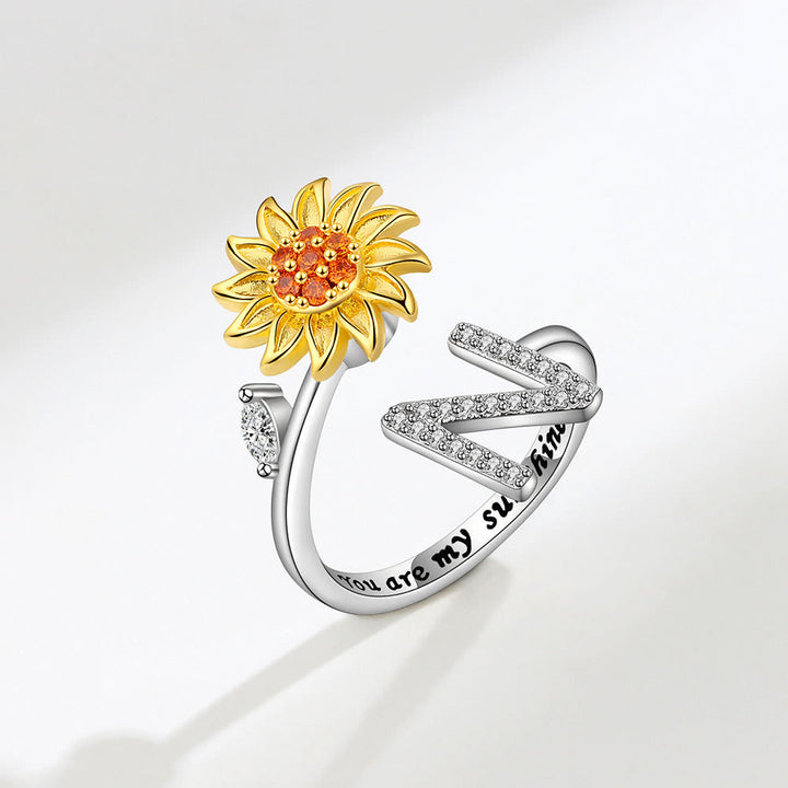 Bague ajustable avec initiale tournesol tournante anti-anxiété - N - image 14