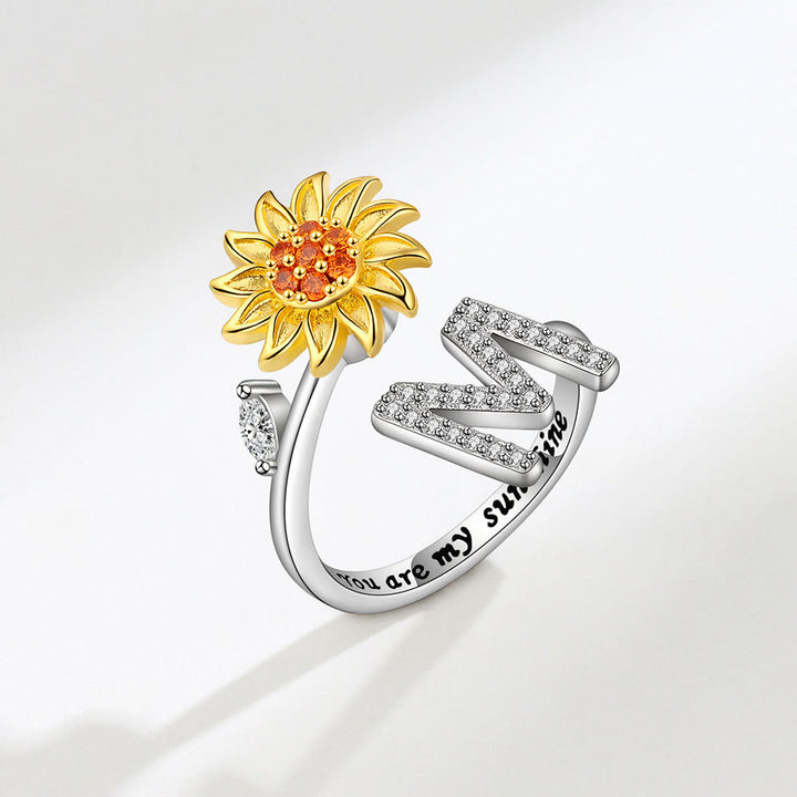 Bague ajustable avec initiale tournesol tournante anti-anxiété - M - image 13