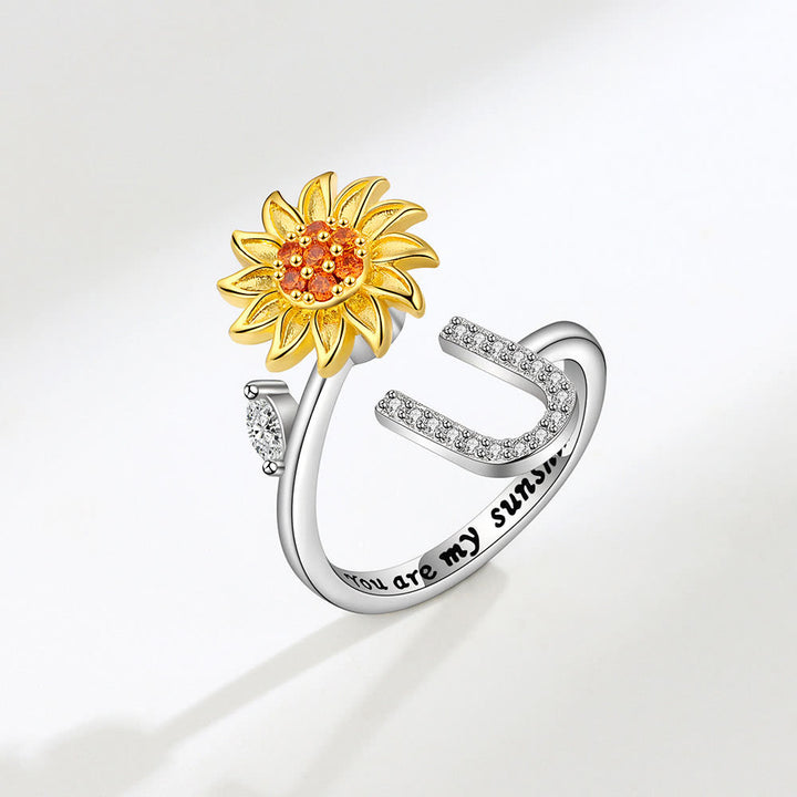 Bague ajustable avec initiale tournesol tournante anti-anxiété - U - image 21