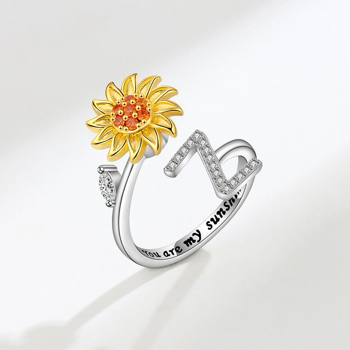 Bague ajustable avec initiale tournesol tournante anti-anxiété - Z - image 26
