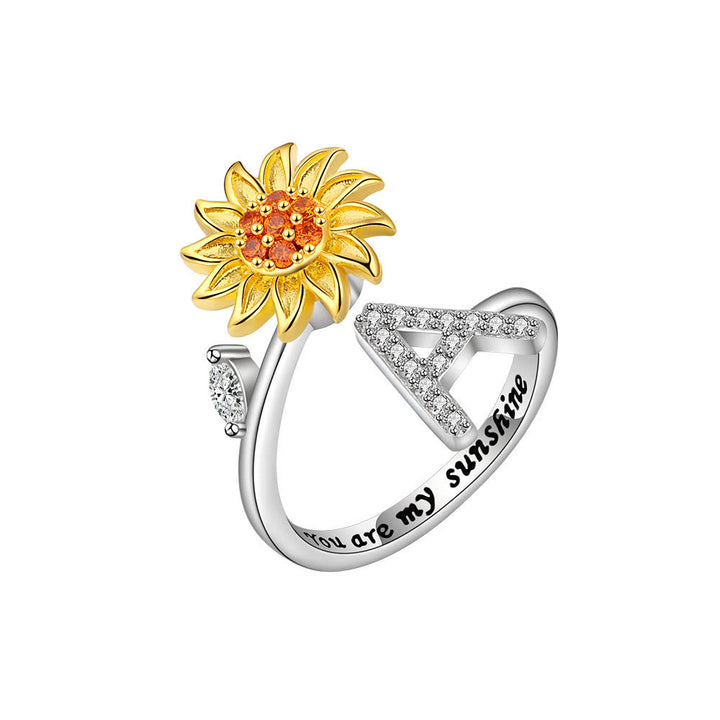Bague ajustable avec initiale tournesol tournante anti-anxiété - A - image 0