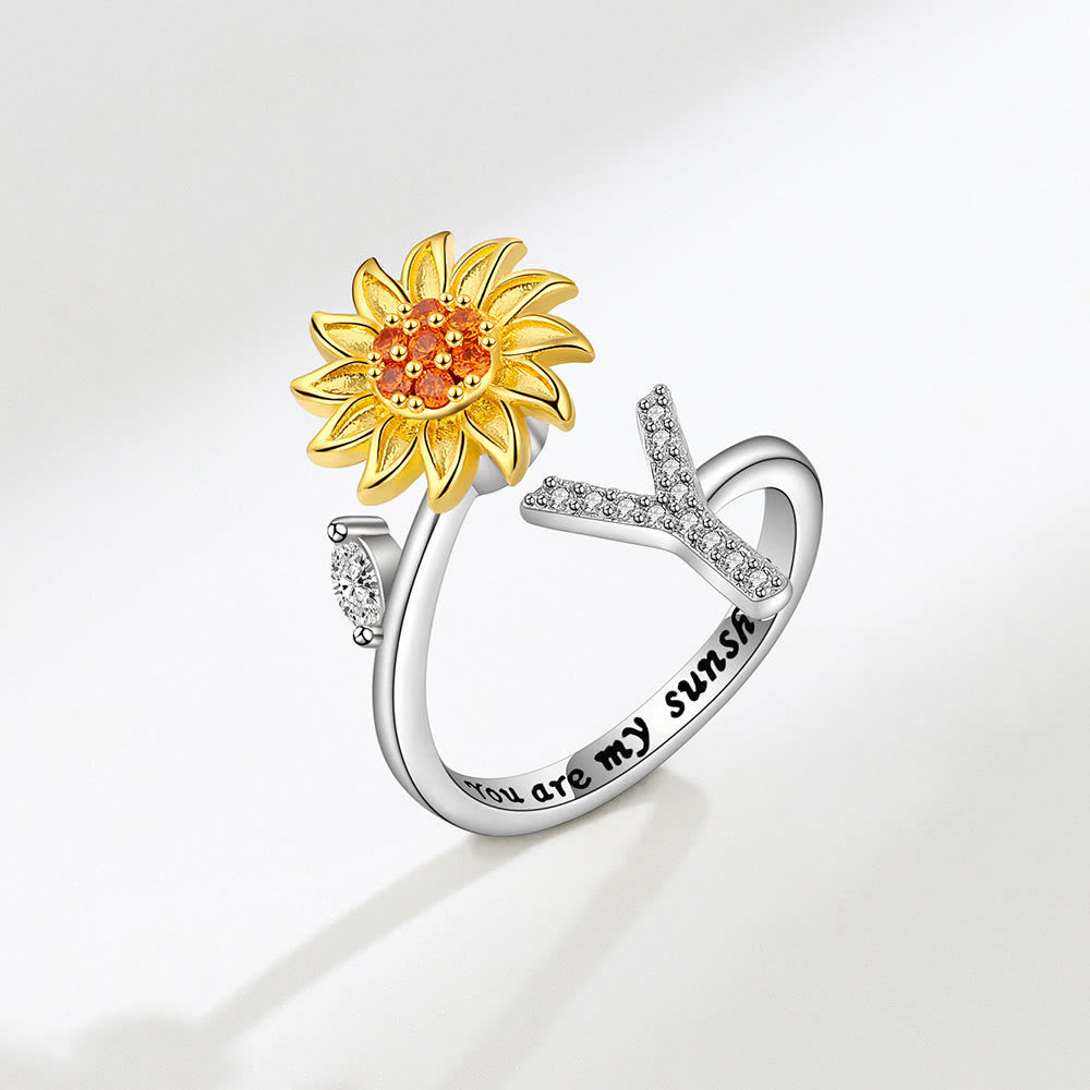 Bague ajustable avec initiale tournesol tournante anti-anxiété - Y - image 25