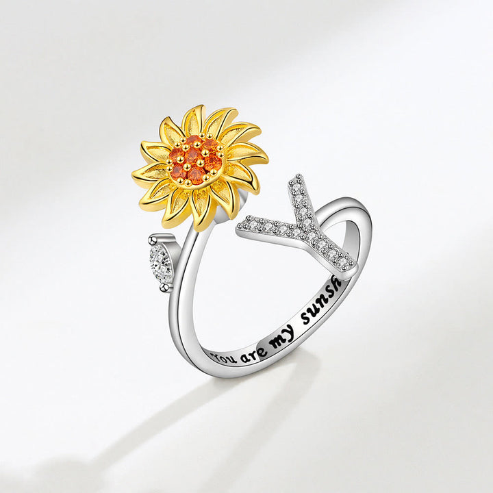 Bague ajustable avec initiale tournesol tournante anti-anxiété - Y - image 25
