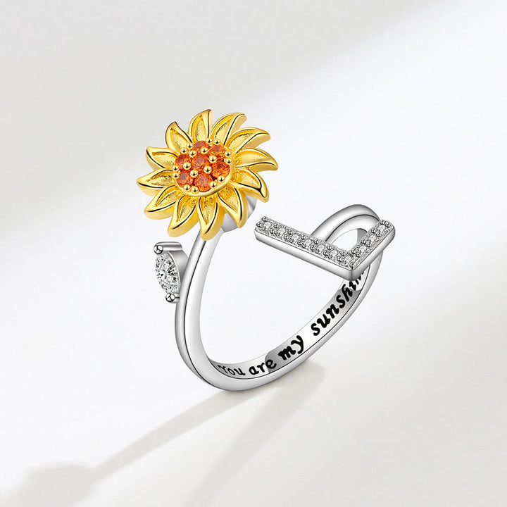 Bague ajustable avec initiale tournesol tournante anti-anxiété - L - image 12