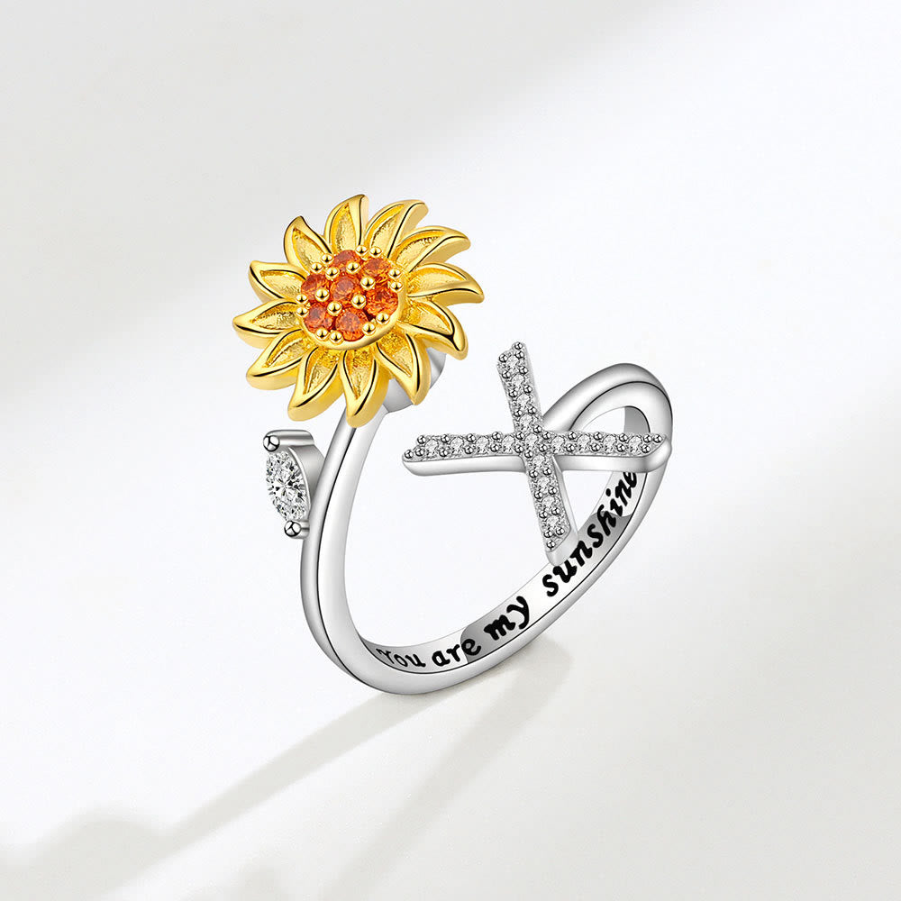 Bague ajustable avec initiale tournesol tournante anti-anxiété - X - image 24