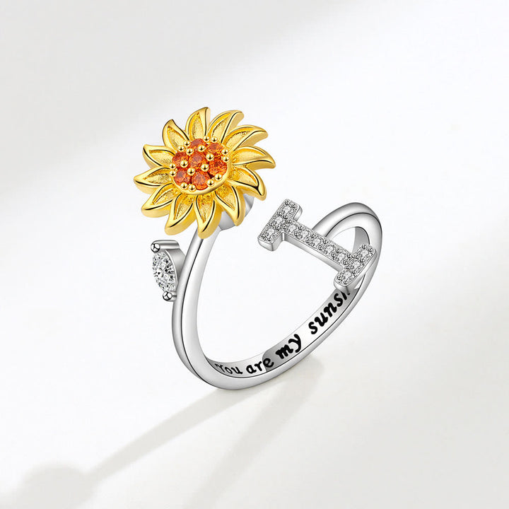 Bague ajustable avec initiale tournesol tournante anti-anxiété - I - image 9