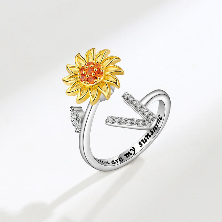 Bague ajustable avec initiale tournesol tournante anti-anxiété - V - image 22