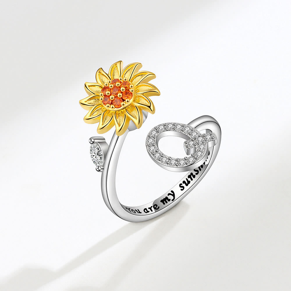 Bague ajustable avec initiale tournesol tournante anti-anxiété - Q - image 17