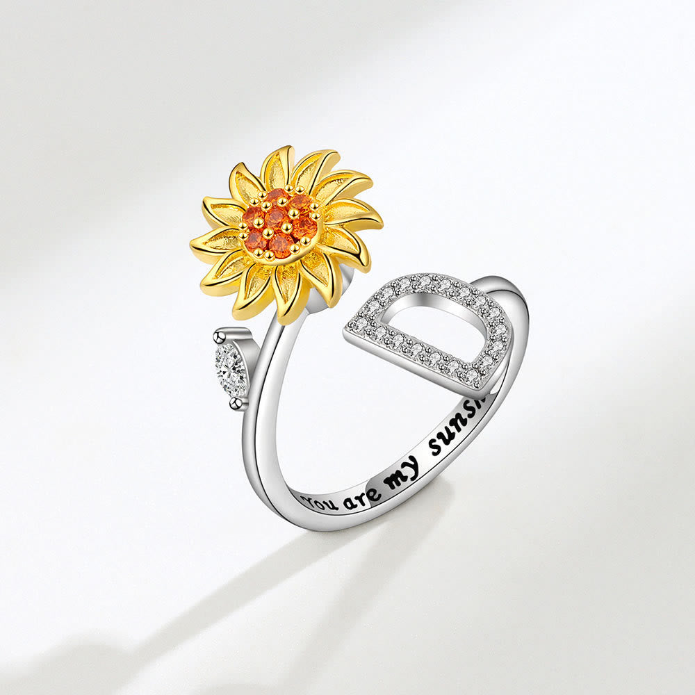 Bague ajustable avec initiale tournesol tournante anti-anxiété - D - image 4