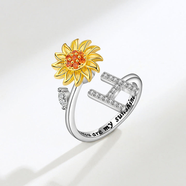 Bague ajustable avec initiale tournesol tournante anti-anxiété - H - image 8
