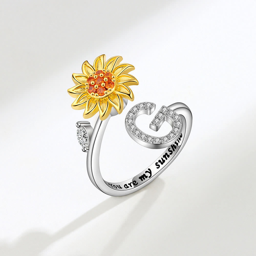 Bague ajustable avec initiale tournesol tournante anti-anxiété - G - image 7