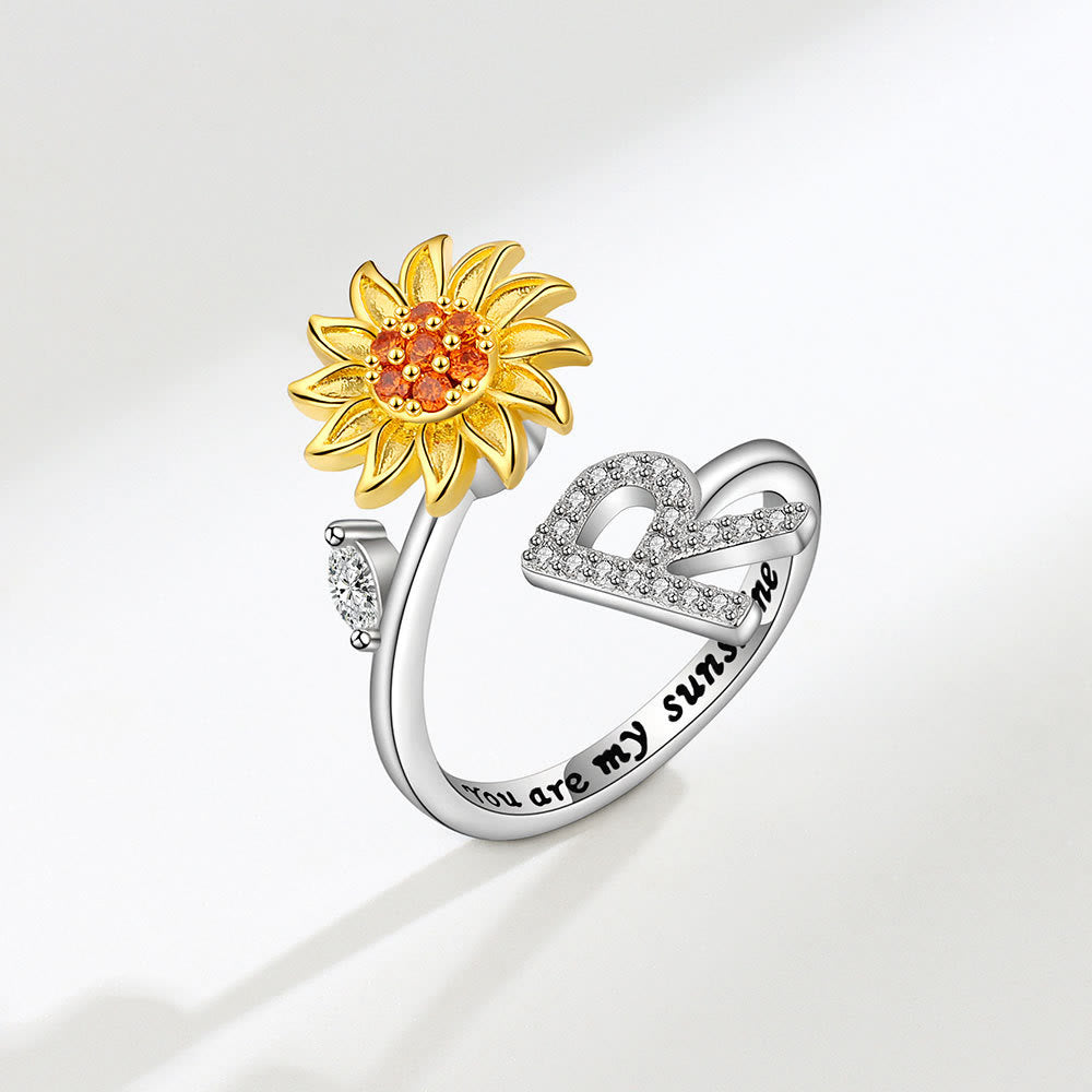 Bague ajustable avec initiale tournesol tournante anti-anxiété - R - image 18
