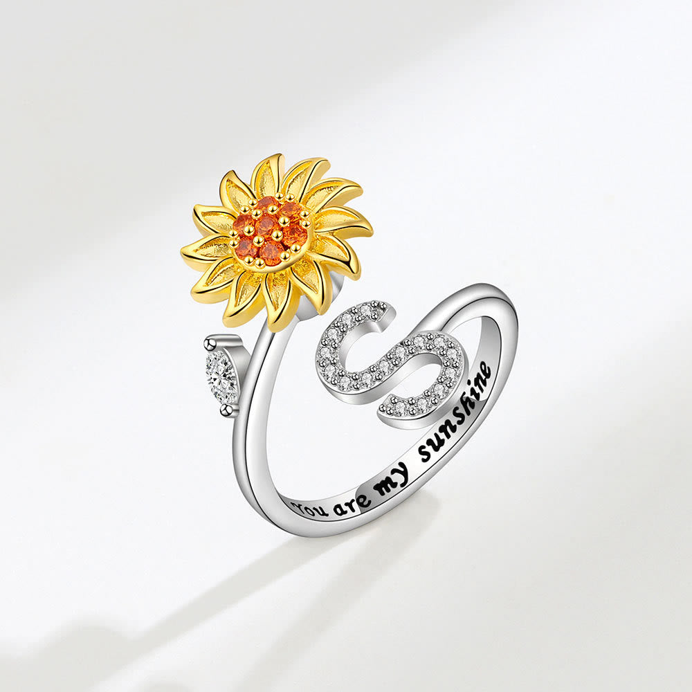 Bague ajustable avec initiale tournesol tournante anti-anxiété - S - image 19