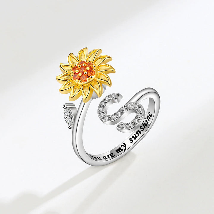 Bague ajustable avec initiale tournesol tournante anti-anxiété - S - image 19