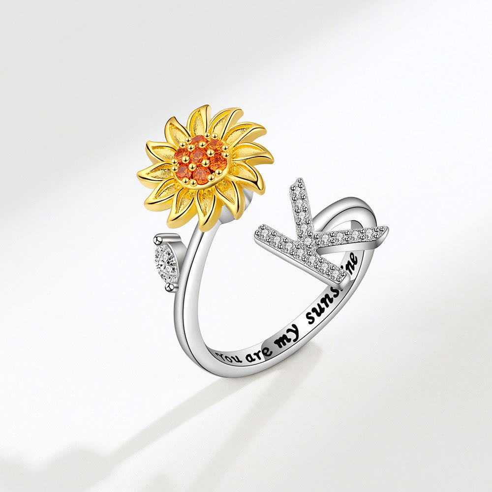 Bague ajustable avec initiale tournesol tournante anti-anxiété - K - image 11