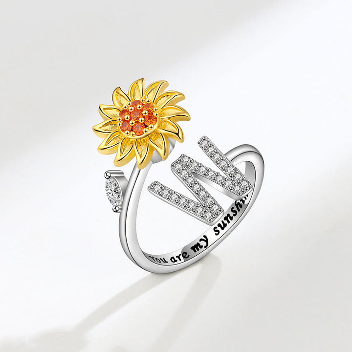 Bague ajustable avec initiale tournesol tournante anti-anxiété - W - image 23