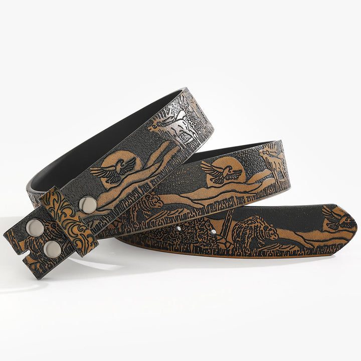 Ceinture en cuir à faire soi-même, motif faune western, sans boucle. - Pour boucle à ardillon - Sandy Brown - 44 - image 1