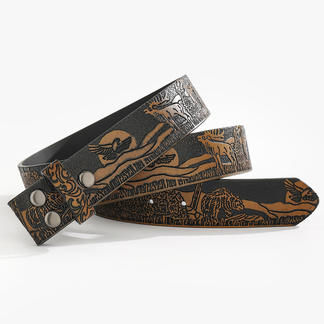 Ceinture en cuir à faire soi-même, motif faune western, sans boucle. - Pour boucle de plaque - Sandy Brown - 44 - image 4