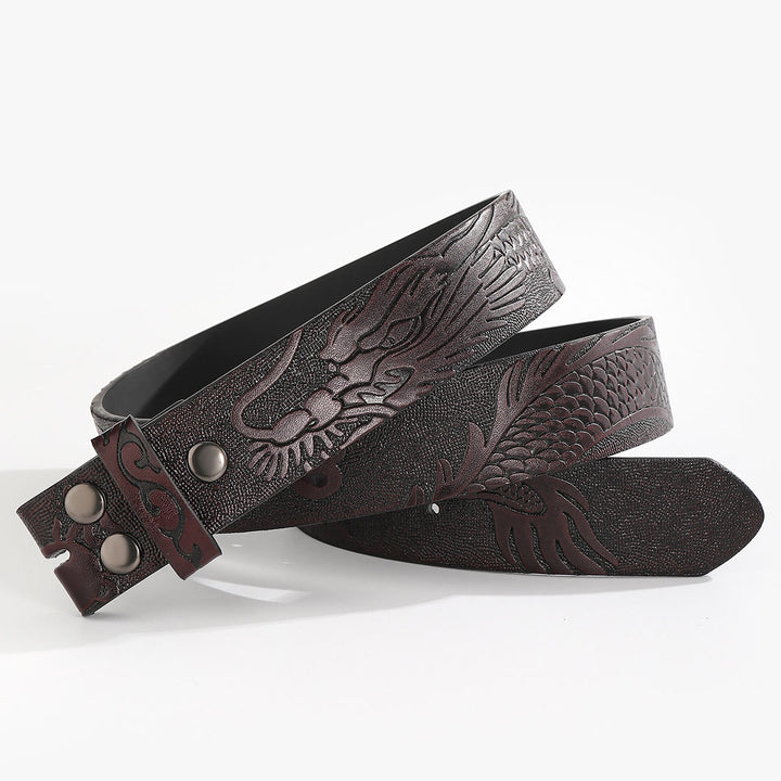 Ceinture en cuir à motif dragon gravé, à faire soi-même (sans boucle). - Pour boucle à ardillon - Café - 44 - image 7