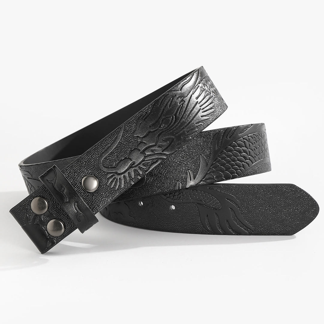 Ceinture en cuir à motif dragon gravé, à faire soi-même (sans boucle). - Pour boucle de plaque - Noir - 44 - image 6