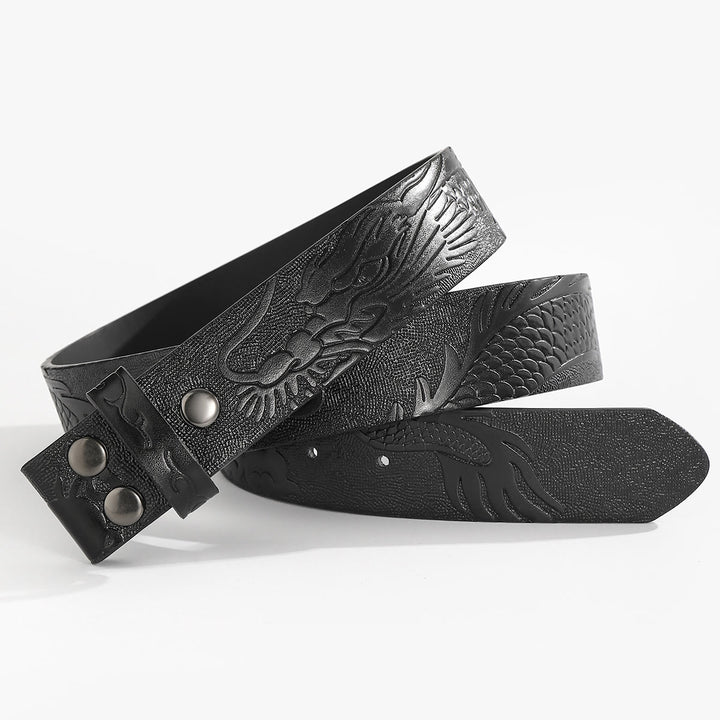 Ceinture en cuir à motif dragon gravé, à faire soi-même (sans boucle). - Pour boucle de plaque - Noir - 44 - image 6