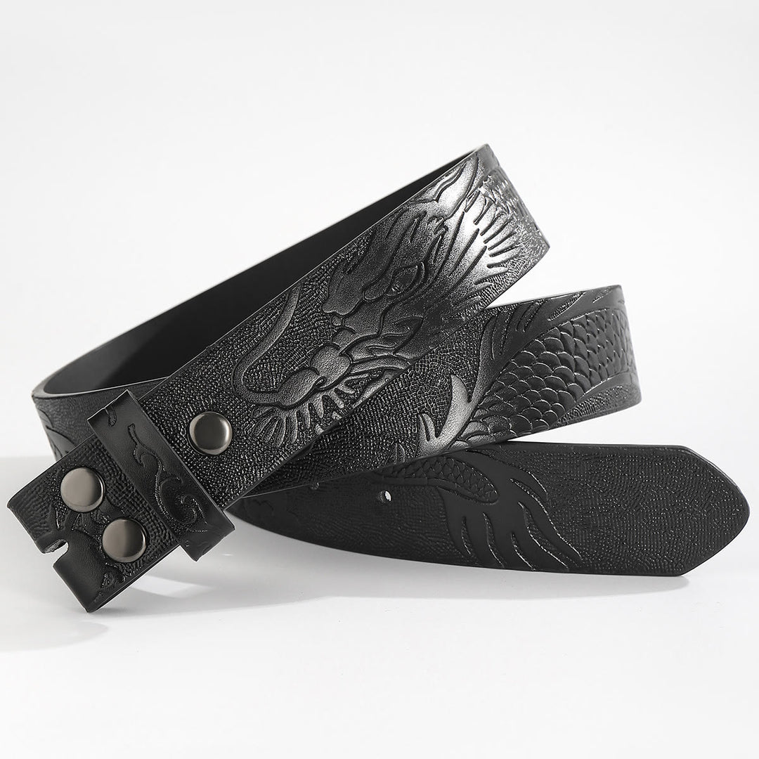 Ceinture en cuir à motif dragon gravé, à faire soi-même (sans boucle). - Pour boucle à ardillon - Noir - 44 - image 5