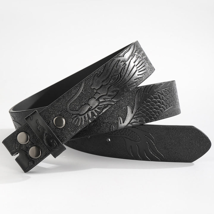 Ceinture en cuir à motif dragon gravé, à faire soi-même (sans boucle). - Pour boucle à ardillon - Noir - 44 - image 5