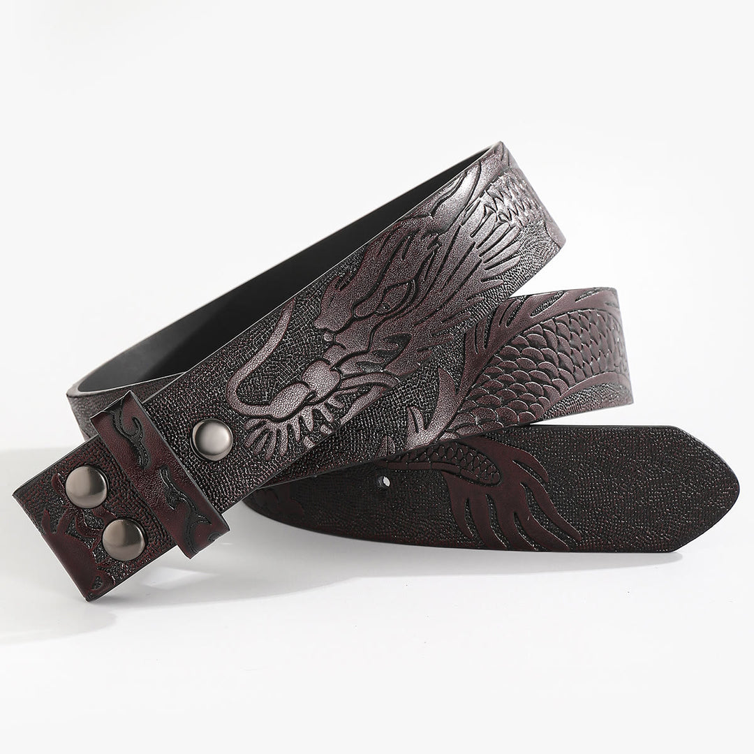 Ceinture en cuir à motif dragon gravé, à faire soi-même (sans boucle). - Pour boucle de plaque - Café - 44 - image 8