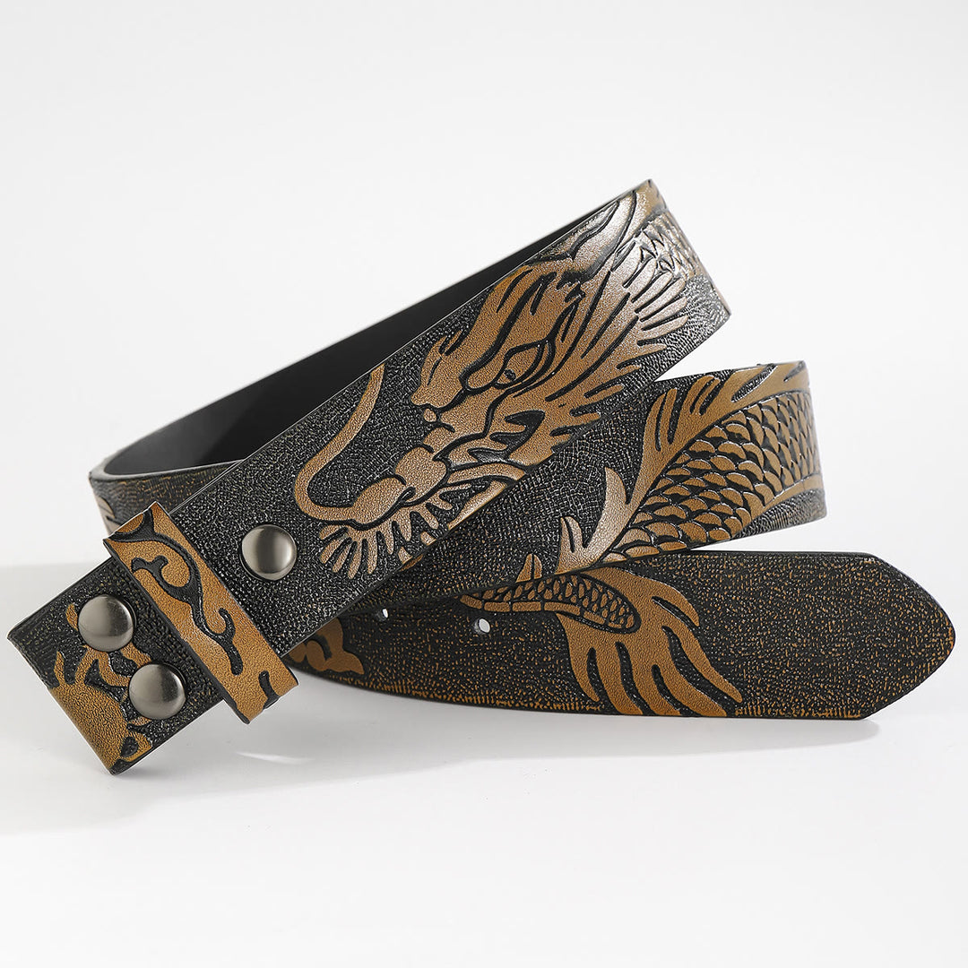 Ceinture en cuir à motif dragon gravé, à faire soi-même (sans boucle). - Pour boucle de plaque - Sandy Brown - 44 - image 4