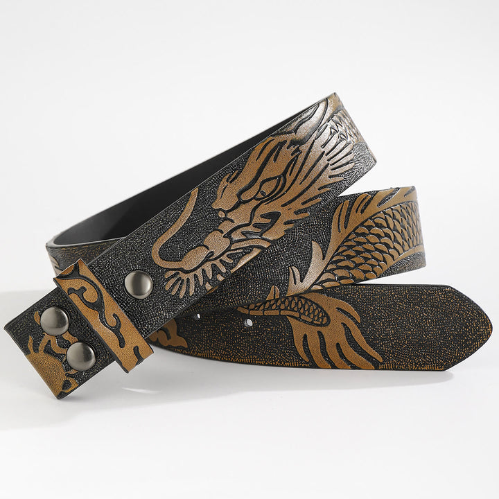 Ceinture en cuir à motif dragon gravé, à faire soi-même (sans boucle). - Pour boucle de plaque - Sandy Brown - 44 - image 4