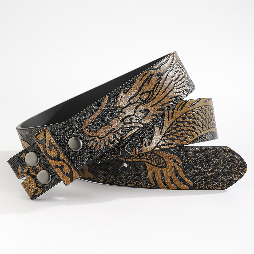Ceinture en cuir à motif dragon gravé, à faire soi-même (sans boucle). - Pour boucle à ardillon - Sandy Brown - 44 - image 1