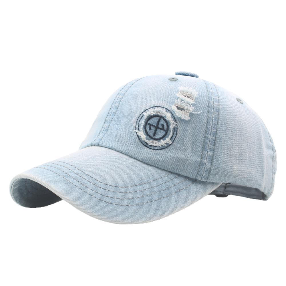 Casquette de baseball rétro en denim délavé avec détails déchirés - Bleu clair - Réglable (22''-24") - image 5