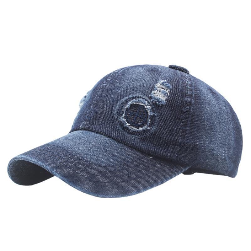 Casquette de baseball rétro en denim délavé avec détails déchirés - Bleu foncé - Réglable (22''-24") - image 4