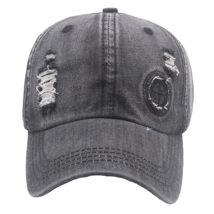 Casquette de baseball rétro en denim délavé avec détails déchirés - image 2