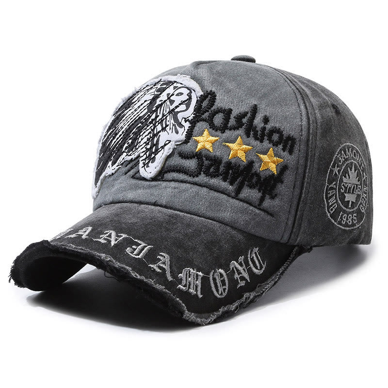 Casquette de baseball multicolore en denim délavé avec broderie étoile. - Noir - Réglable (22''-23 5/8") - image 0