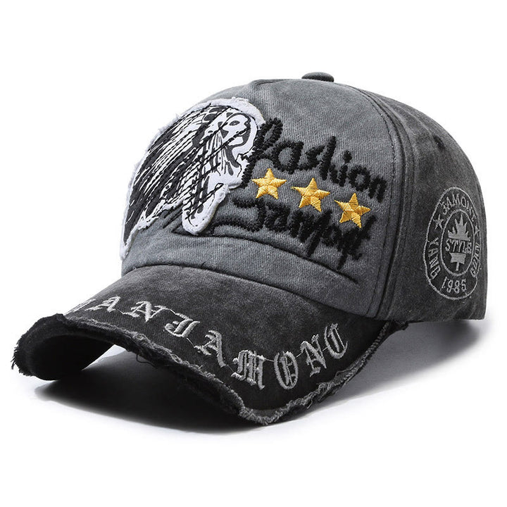 Casquette de baseball multicolore en denim délavé avec broderie étoile. - Noir - Réglable (22''-23 5/8") - image 0