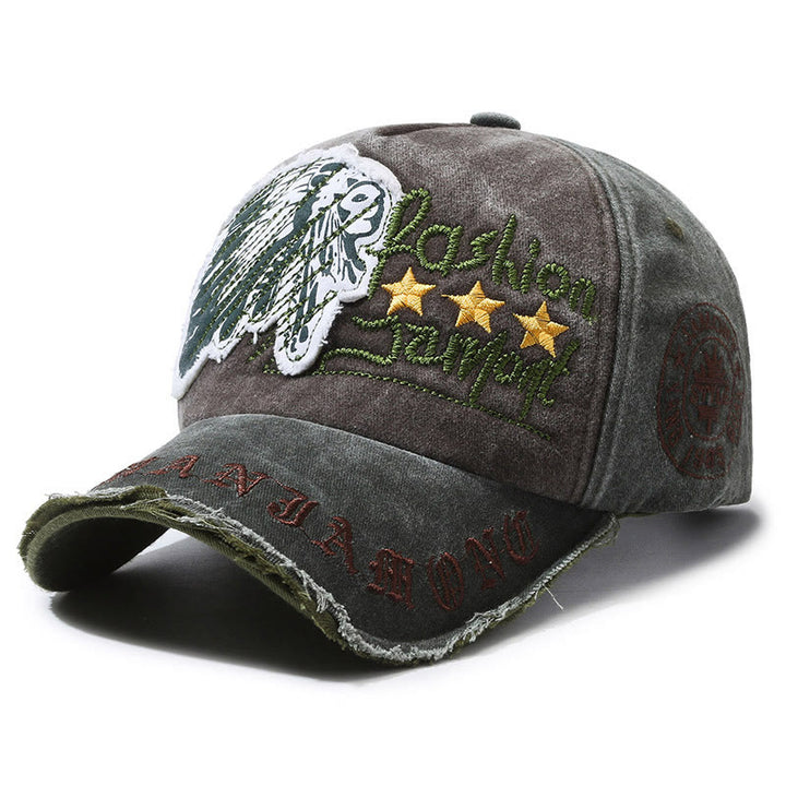 Casquette de baseball multicolore en denim délavé avec broderie étoile. - Vert forêt - Réglable (22''-23 5/8") - image 8