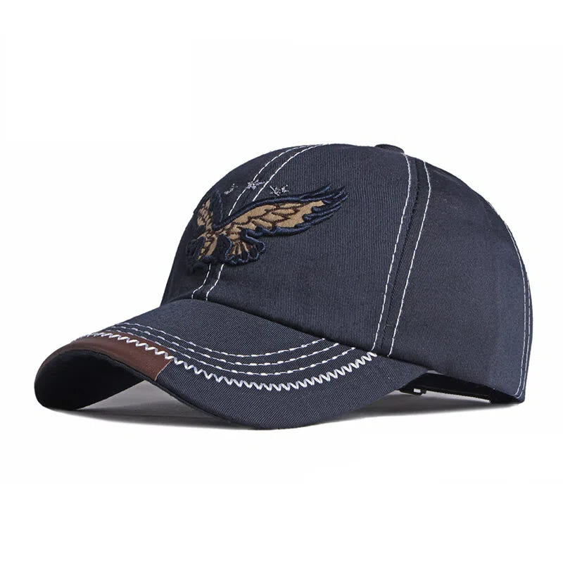 Casquette de baseball avec broderie aigle, coutures contrastées et garniture en cuir - Bleu marine - Réglable (21 5/8''-23 5/8'') - image 3