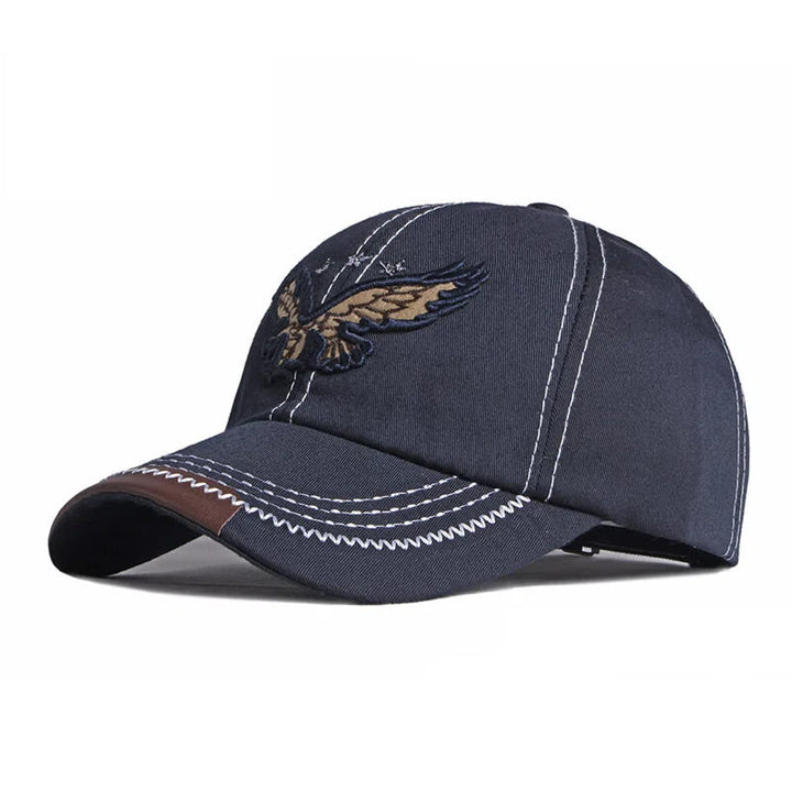 Casquette de baseball avec broderie aigle, coutures contrastées et garniture en cuir - Bleu marine - Réglable (21 5/8''-23 5/8'') - image 3