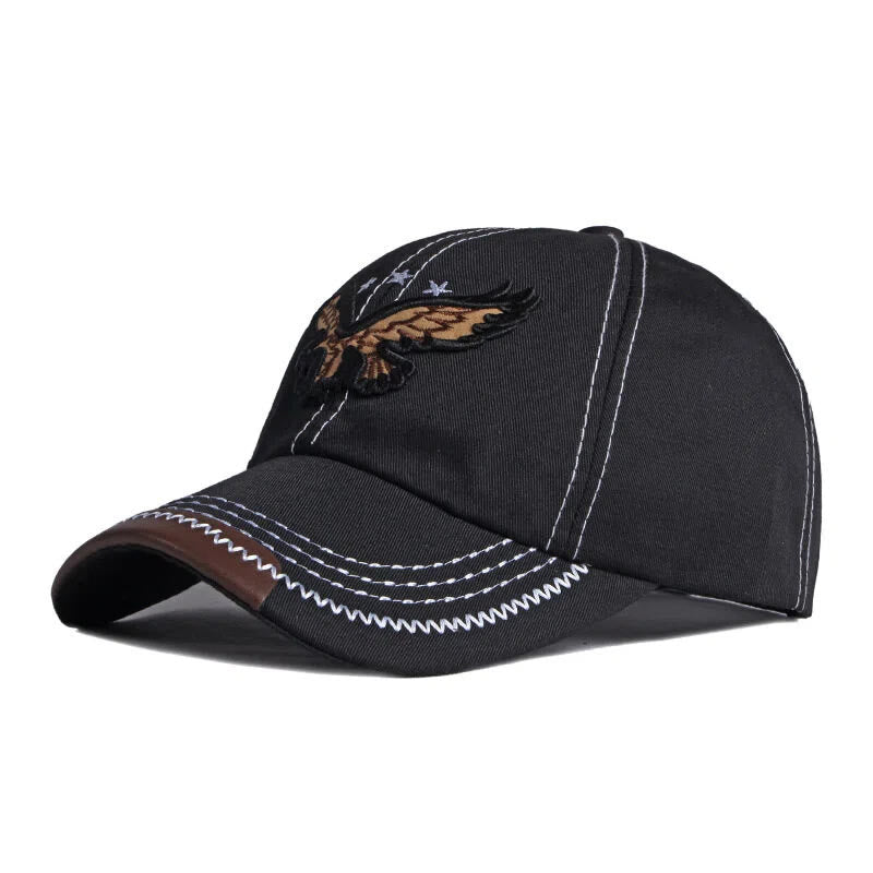 Casquette de baseball avec broderie aigle, coutures contrastées et garniture en cuir - Noir - Réglable (21 5/8''-23 5/8'') - image 0