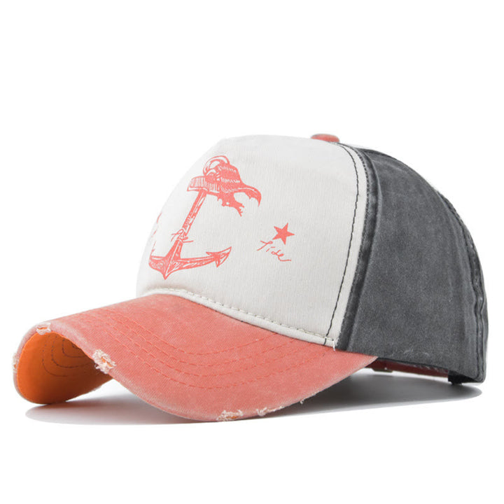 Casquette de baseball multicolore à imprimé ancre bicolore vieilli et à visière effilochée - Style n° 2 - Réglable (21 1/4''-23 5/8'') - image 1