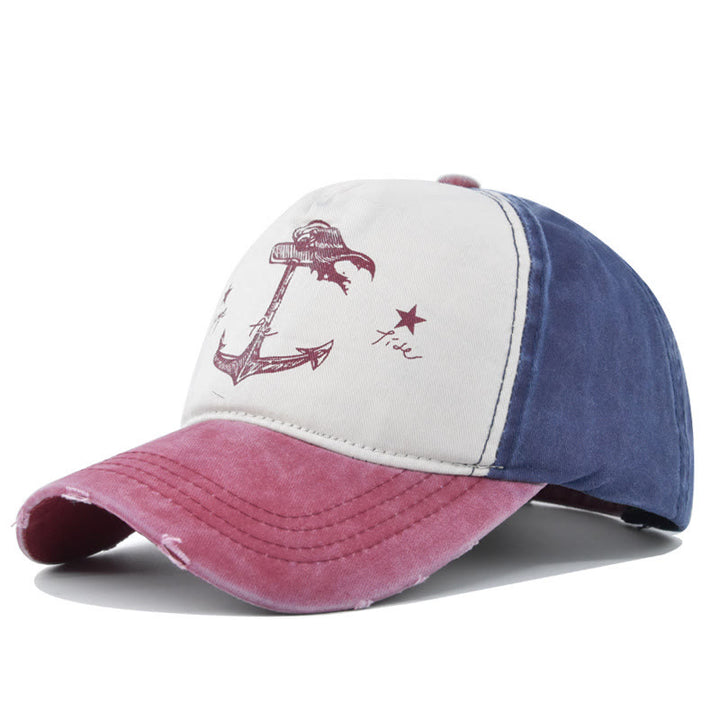 Casquette de baseball multicolore à imprimé ancre bicolore vieilli et à visière effilochée - Style n° 3 - Réglable (21 1/4''-23 5/8'') - image 5