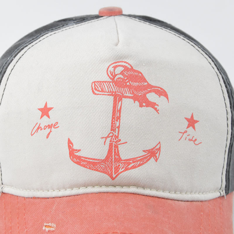 Casquette de baseball multicolore à imprimé ancre bicolore vieilli et à visière effilochée - image 3