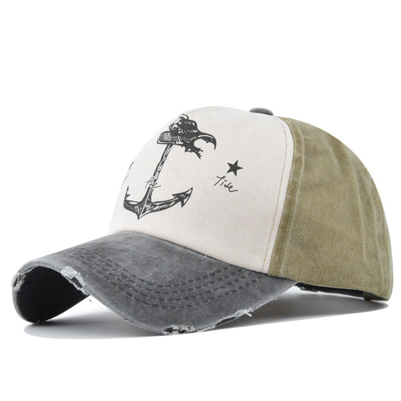 Casquette de baseball multicolore à imprimé ancre bicolore vieilli et à visière effilochée - Style n° 4 - Réglable (21 1/4''-23 5/8'') - image 6