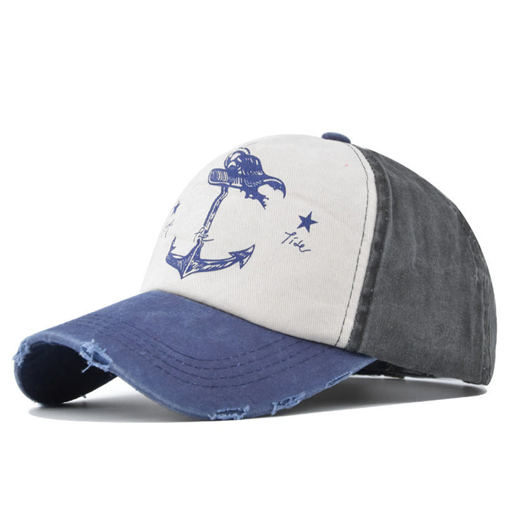 Casquette de baseball multicolore à imprimé ancre bicolore vieilli et à visière effilochée - Style n° 7 - Réglable (21 1/4''-23 5/8'') - image 9